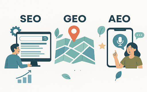 Read more about the article SEO, GEO, AEO & AIO  – The Ultimate Mini-Guide for Marketers